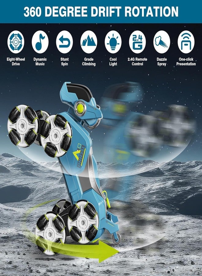 EXOMOON لعبة كلب روبوت بحركات بهلوانية بـ 8 عجلات من إكسومون - جرو يتم التحكم فيه عن بعد بعيون LED، ودخان، ودوران 360 درجة، وعجلات انزلاق - حيوان أليف ذكي قابل لإعادة الشحن للأطفال - Image 4